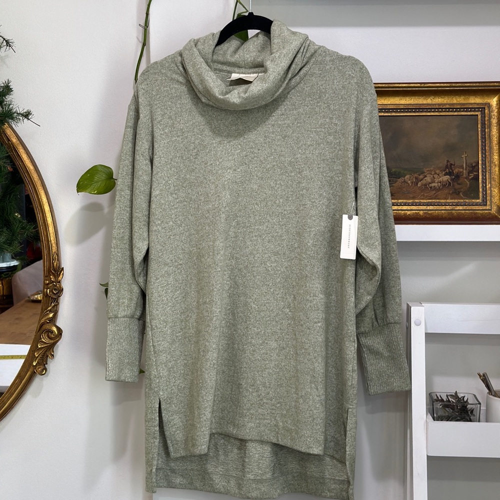 NWT Maeve Anthropologie Oversized Cowl Neck Bishop Sleeve Tunic Sweater Green XS